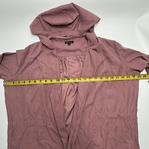 Michel Womens Size S Small Pink Jacket Hood Open Front 3/4 Roll Tab Sleeves Soft - Picture 3 of 9